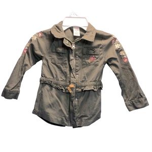 Little Lass girl's green jacket with embroidered floral accents, size 6
